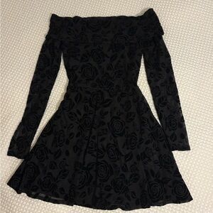 wild fable Black Off-Shoulder Rose sheer Long Sleeve Dress